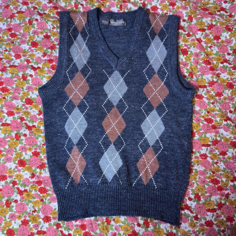 Vintage 90s Saturdays argyle sweater vest preppy grandpa core knit — Size M‎